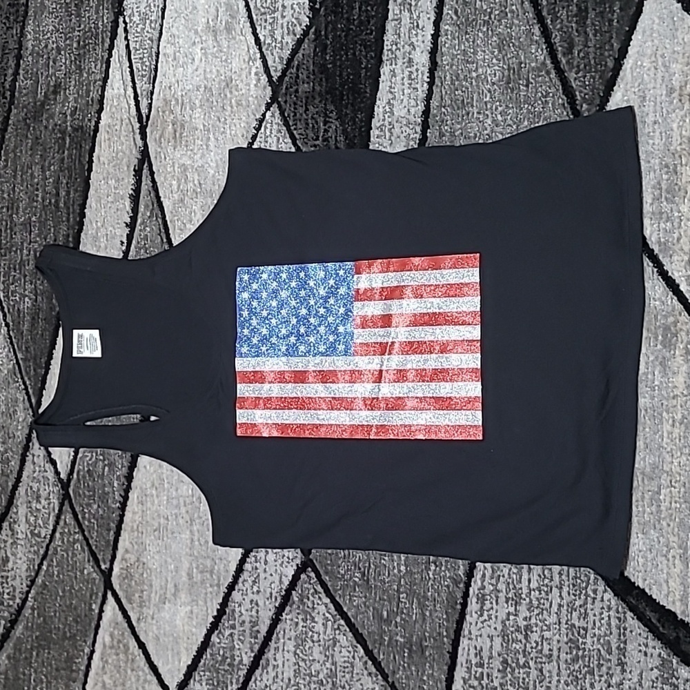 VS PINK 2015 SHINE AMERICAN FLAG SILVER SEQUINS LOGO BLING TANK-TOP PRIC…
